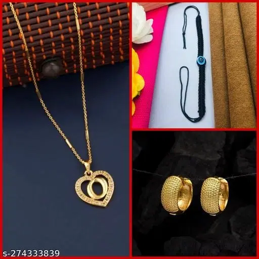 Combo of Alloy Pendant with 1 Pair Earrings & Thread Bracelet for Women, Set of 3 (Multiccolor)