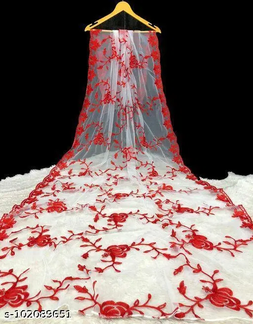 Embroidered Jaipuri Net Floral Sewing & Embroidery (Red, Free Size)