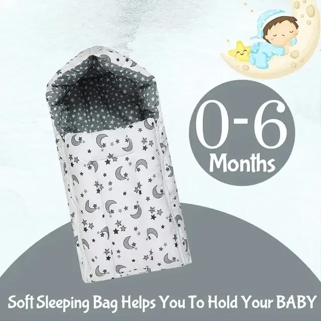 3 in 1 Carry Bag Cum Sleeping Bag Cum Mattress(0-6Months), Grey Moon & Star Lightweight Pack of 1