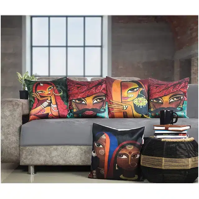 Premium Dupion Silk Cushion Cover, 16x16 inch, Multicolor, Set of 5, A-18