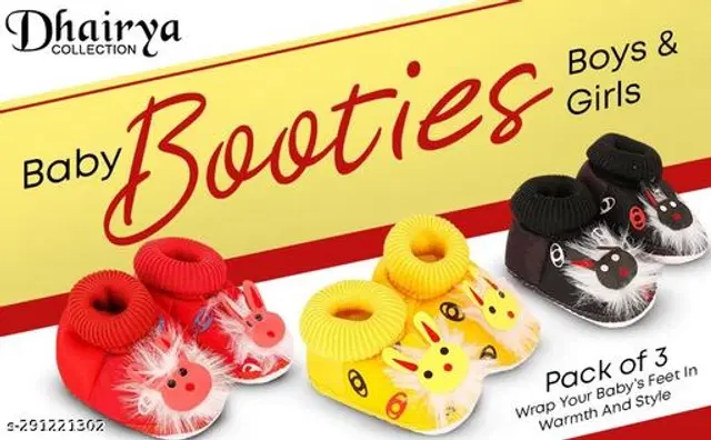 Booties for Infants, Pack of 3 (Multicolor, 3-6 Months)
