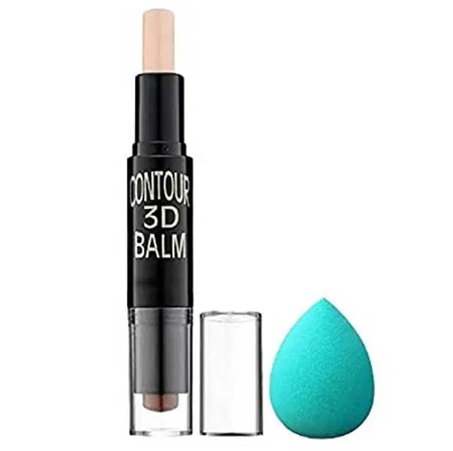 Natural Finish 3D Contour Balm Shadow Base Cosmetic Face Primer Makeup & Sponge, Pack of 2, SE-23