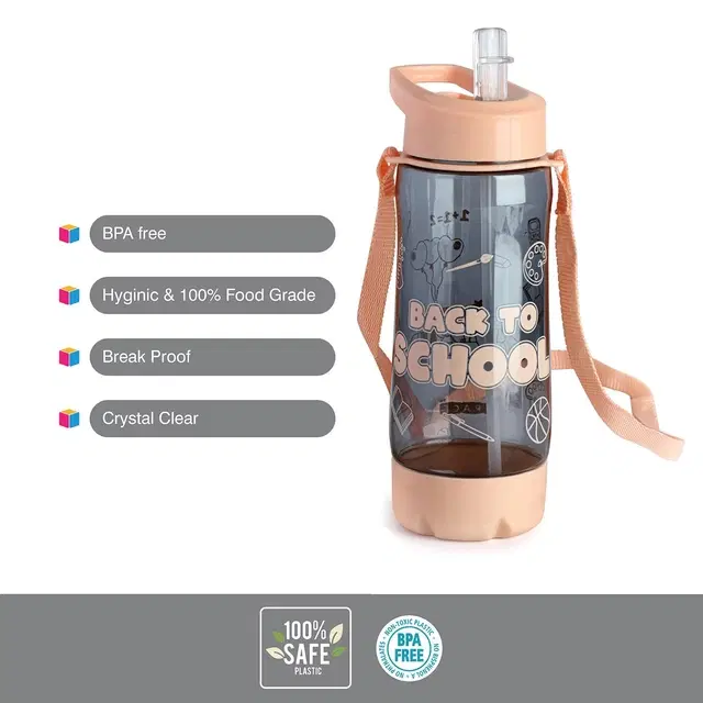 Plastic Water Bottle For Kids ,Multicolour ,(600ML) , Pack Of 2