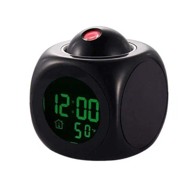 Plastic Lcd Talking Digital Alarm Clock With Projector Time Display Watch With Indoor Plastic, Black, S-13
