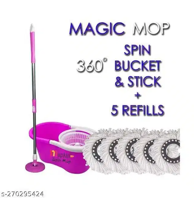 Spin Bucket Mop with 5 Refill, Assorted, Set of 1