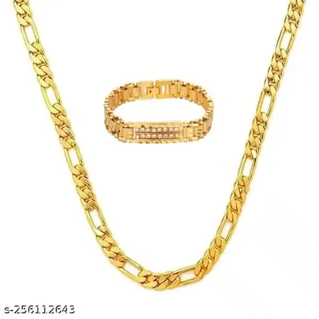 Designer Chain with Bracelet for Men & Boys, Set of 2 (Gold)