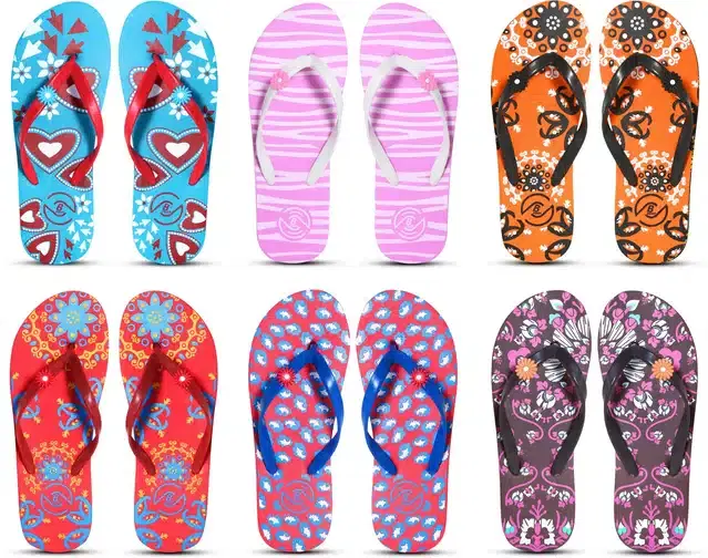 Flip Flops for Women, Pack of 6 (Multicolor, 7)