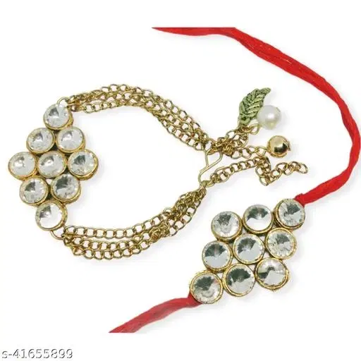 Alloy Designer Couple Rakhi, White, Set Of 1