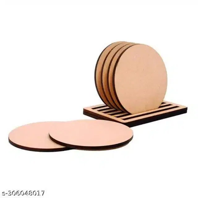 Wooden Round Shape Coaster, Brown, Pack of 6