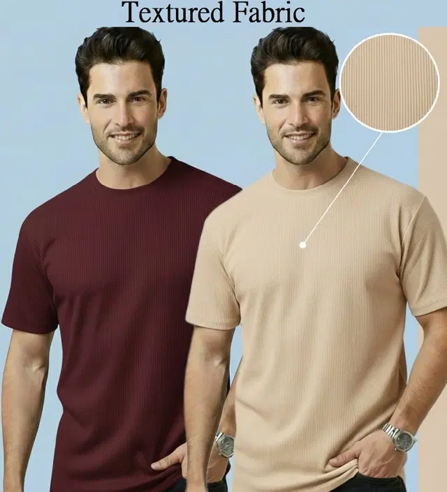 Polyester Round Neck T-shirt for Men, Multicolour, Pack of 2 (M)