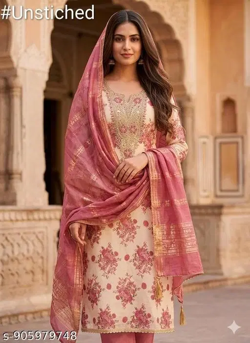 Silk Blend Punjabi/All Over Suits Semi-Stitched Suits (6.85 meter for Women (3XL)