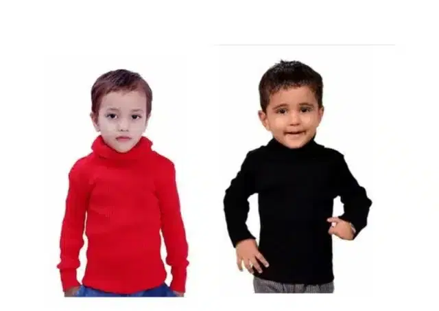 Woolen High Neck Sweater for Kids, Pack of 2 (Black & Red, 0-6 Months)