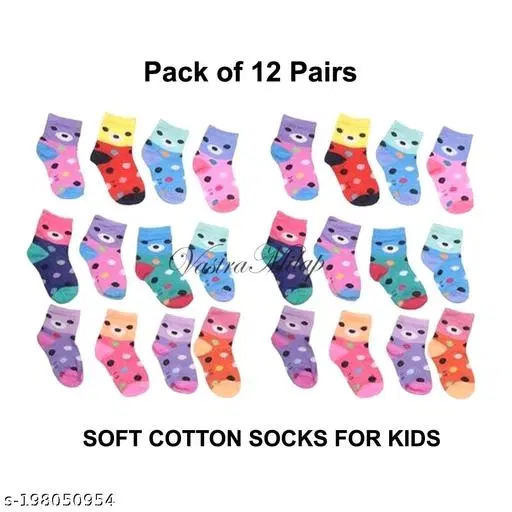 Cotton Socks for Kids, Set of 12 (Multicolor, 0-3 Months)