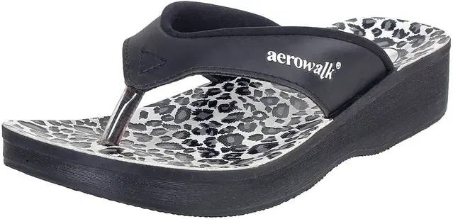 aerowalk Casual Wedges for Women (Black, 6)