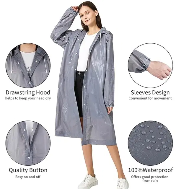CITIZEN Hooded Rain Coat For Men & Women Waterproof Rainwear, CP04 GREY, Pack of 1