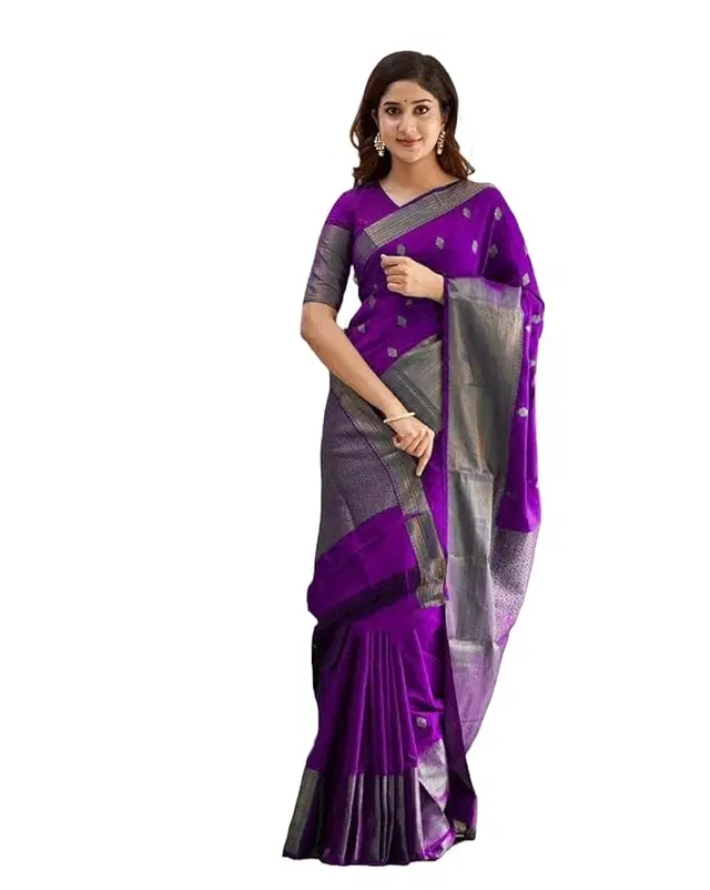 Banarasi Silk Zari Woven Saree for Women, Purple