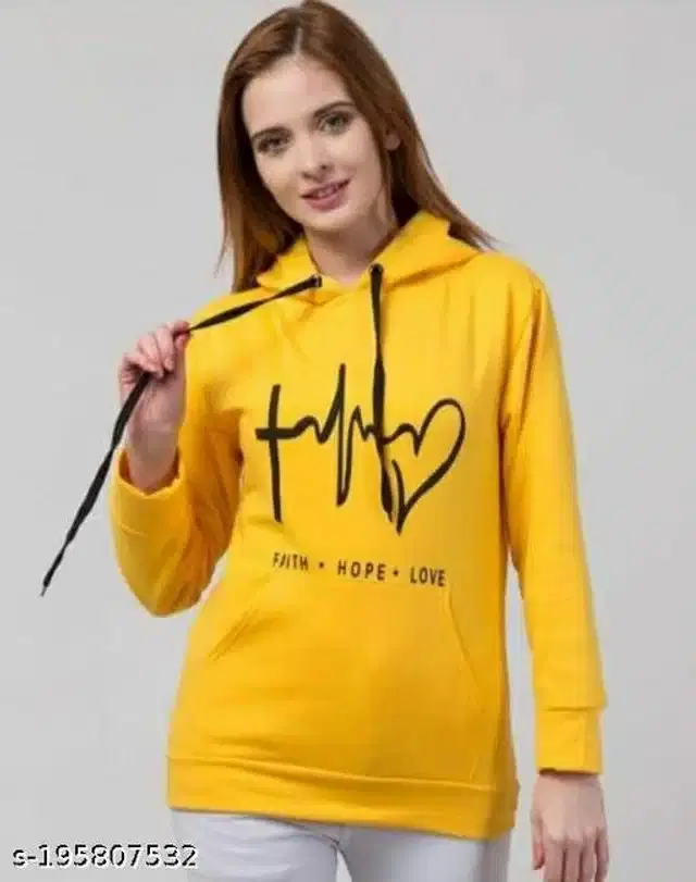 Cotton Blend Hoodie for Women (Yellow, L)