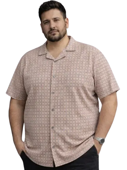 Cotton Blend Printed Shirt for Men, Beige (3XL)