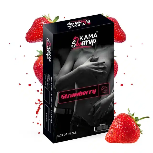 Kama Swarup 10 Pcs Strawberry Flavoured Ultra Dotted Condoms for Men, Set of 1