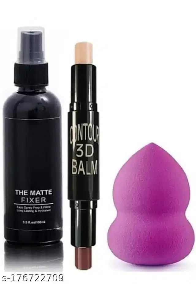 Contour Stick with Makeup Fixer Spray, 100 ml & Blender, Multicolor, Set of 3