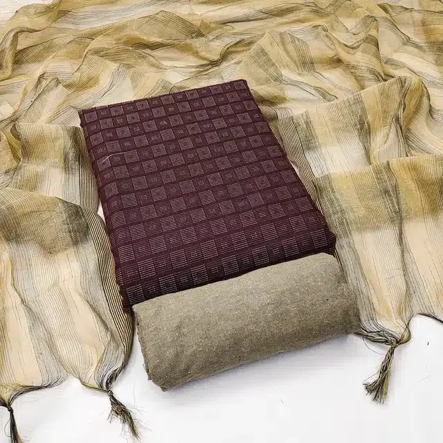 Jacquard Unstitched Dress Material for Women (Wine)