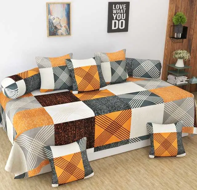 Homefab Microfiber Diwan Set, Multicolor, 60X88 In, HF-111