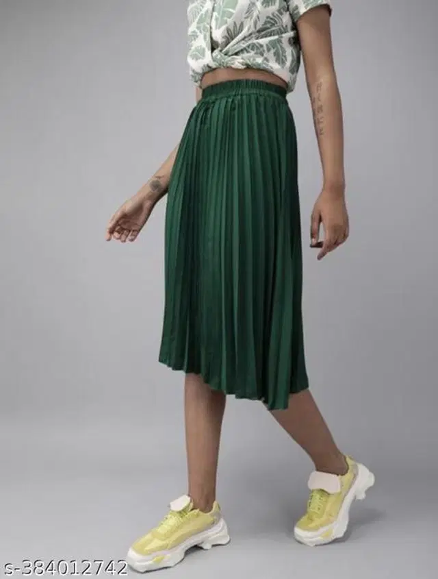 Crepe Skirt for Women (Green, 28)