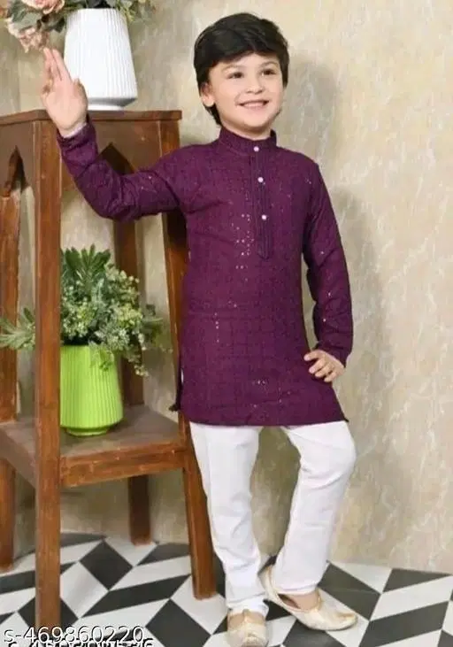 RK TRADERS Solid Chikankari Kurta Set for Boys (White, 3-4 Years)