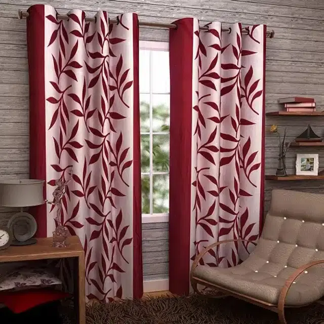 Polyester Printed Door & Window Curtains, Maroon, 7 feet