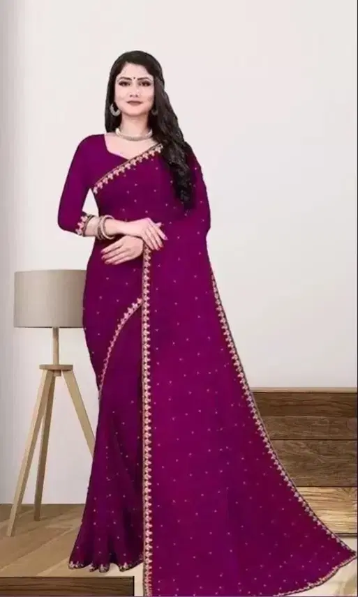 Lycra Blend Solid Saree for Women, Purple (6.3 m)