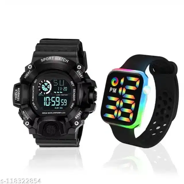 Sports with Digital Watch for Mens & Boys, Set of 2 (Multicolor)