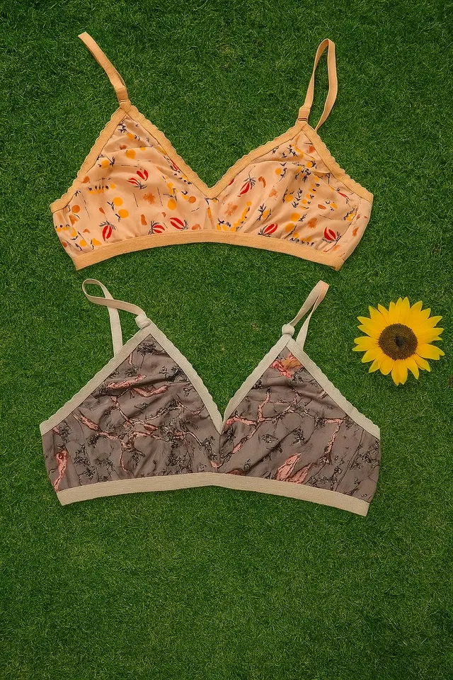 Hosiery Printed Non-Padded Bras for Women, Pack  of 2, Multicolor (32 A)