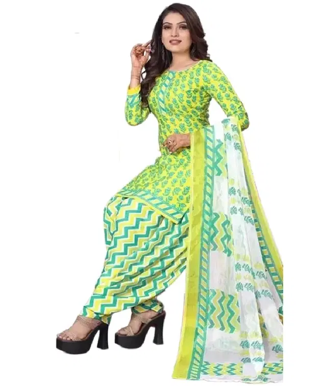 Crepe Printed Unstitched Suits Fabrics for Women (Green, 2.25 m)
