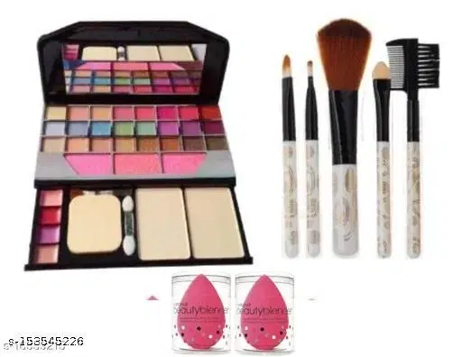 6155 Makeup kit + 5 Pieces Makeup Brush + 2 Pieces Blender Puff Combo