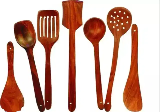 Serving and Cooking Spoon Spatula Set, Brown, Set of 7
