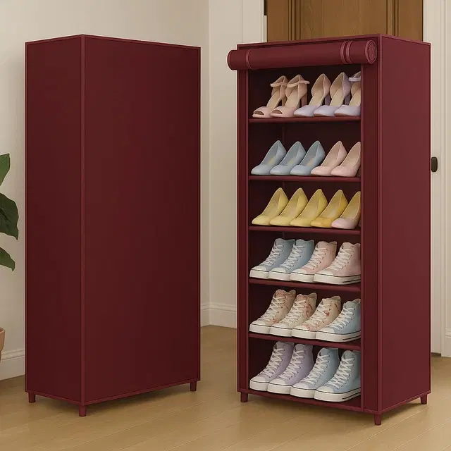 6 Layer Collapsible Shoe Rack, Maroon