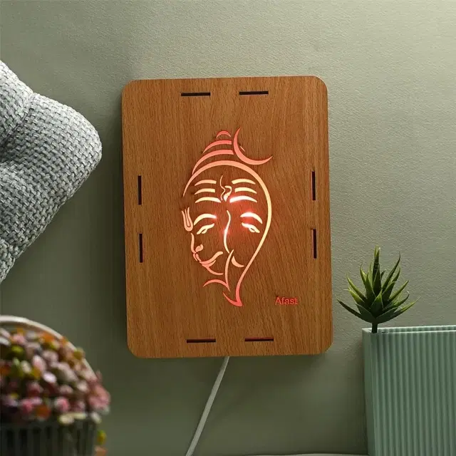Lord Ganesha Wooden Led Wall Frame Lamp (9x6 Inch)