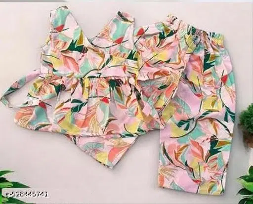 Rayon Slub Printed Clothing Set for Girls, Multicolour, Pack of 1 (6-7 Years)