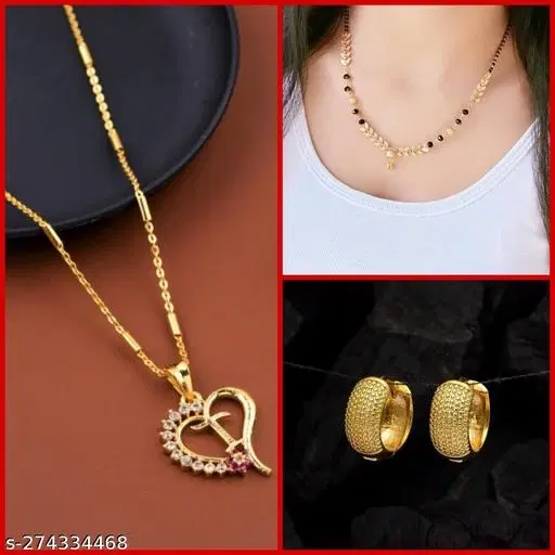 Combo of Alloy Mangalsutra with Pendant & 1 Pair Earrings for Women, Set of 3 (Multicolor)