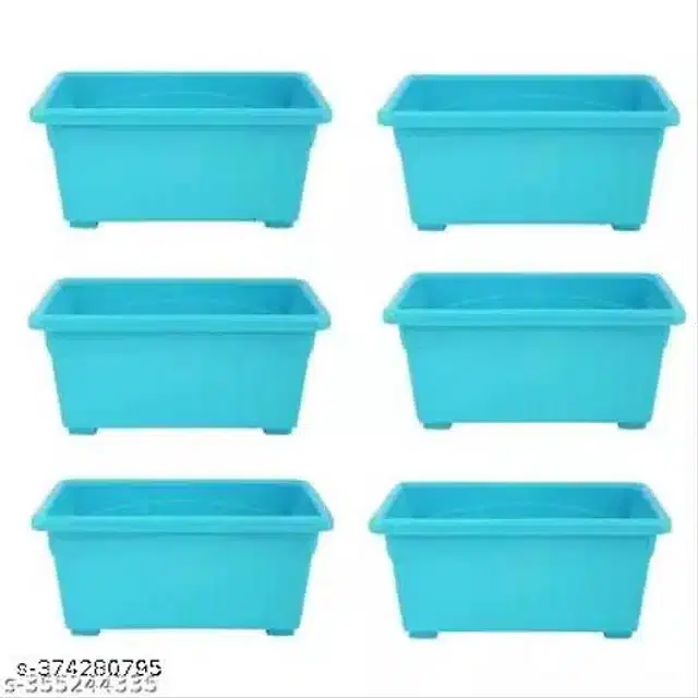 Plastic Rectangular Pot, Blue, Pack of 6