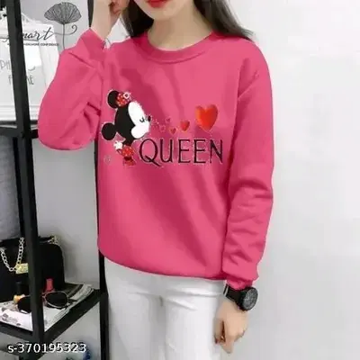 Round Neck Printed Sweatshirt for Women (Pink, S)