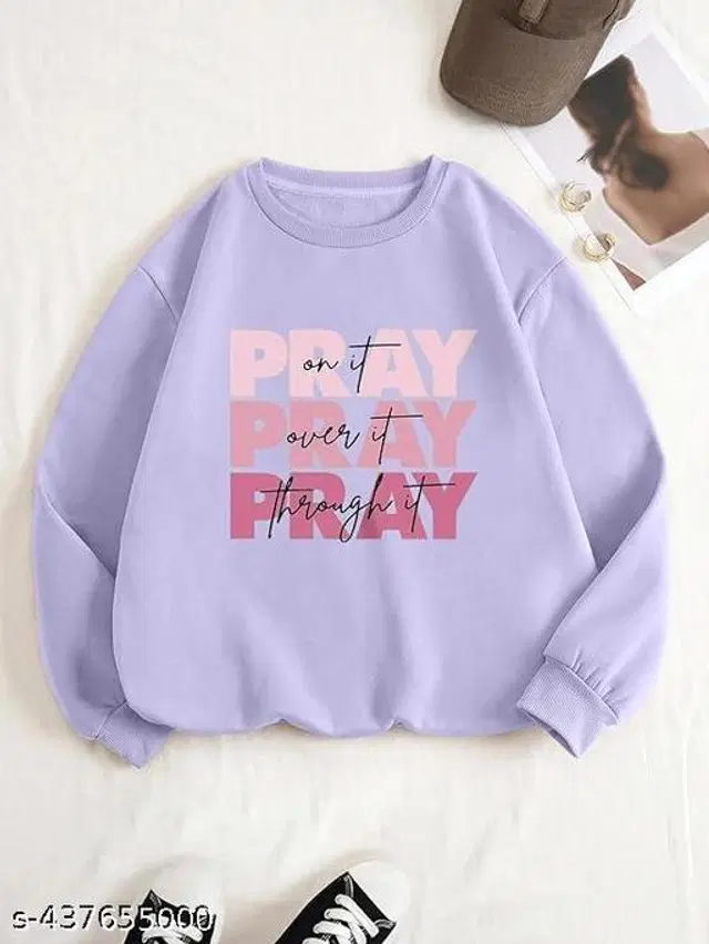 Cotton Blend Printed Sweatshirt for Women (Lavender, S)