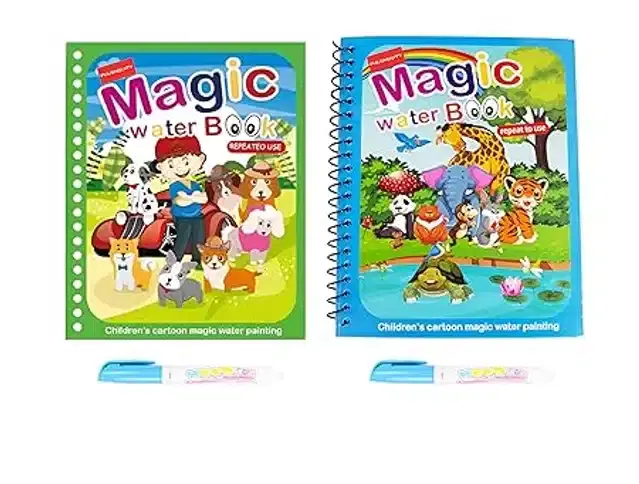 Reusable Quick Dry Water Painting Book with Doodle Pen for Kids, Multicolor, Pack of 2