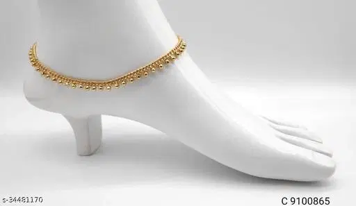 Anklet with Toe Ring for Women (Gold, Free Size)