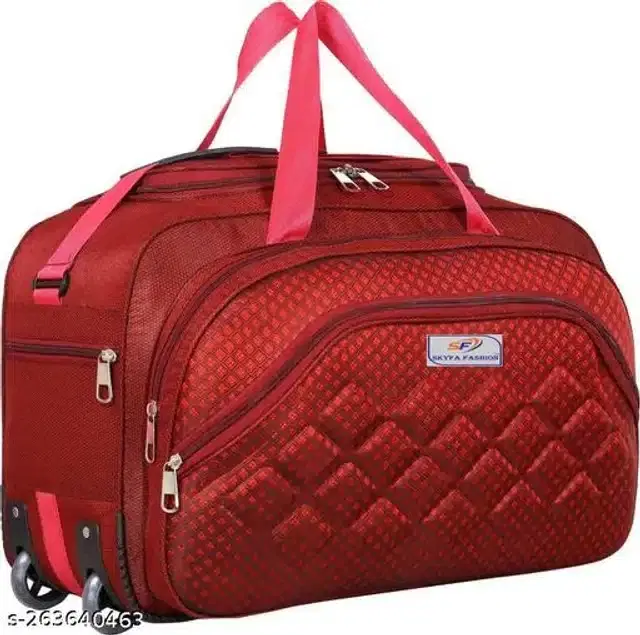 Polyester Trolley Duffel Bag, Red, 61 L