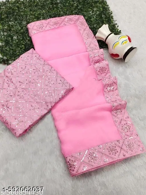 Georgette Saree for Women, Pink (5.5 M)