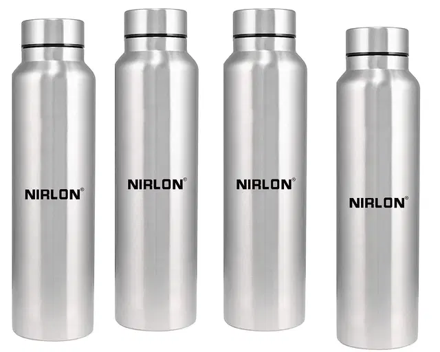 Nirlon Stainless Steel Water Bottles, Silver, 1000 ml, Pack of 4