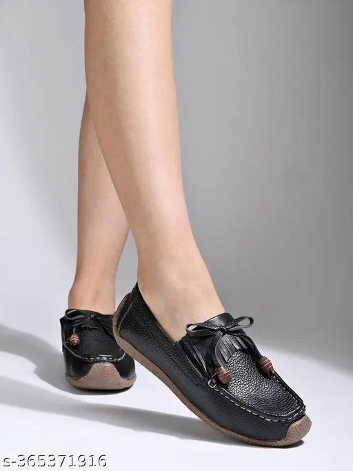Shoetopia Loafers for Women (Black, IND-4)