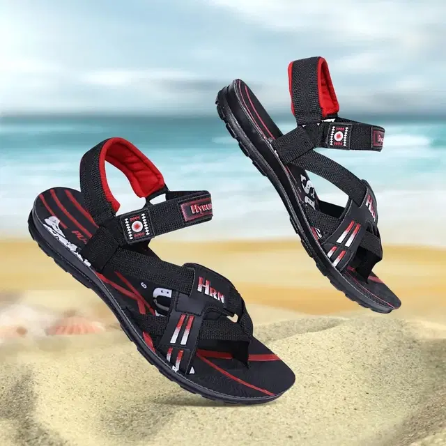 Casual Synthetic Sandals for Men (Black, 6)
