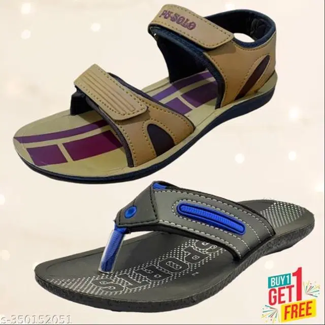 Sandal with Flipflop for Men, Pack of 2 (Multicolor, 6)
